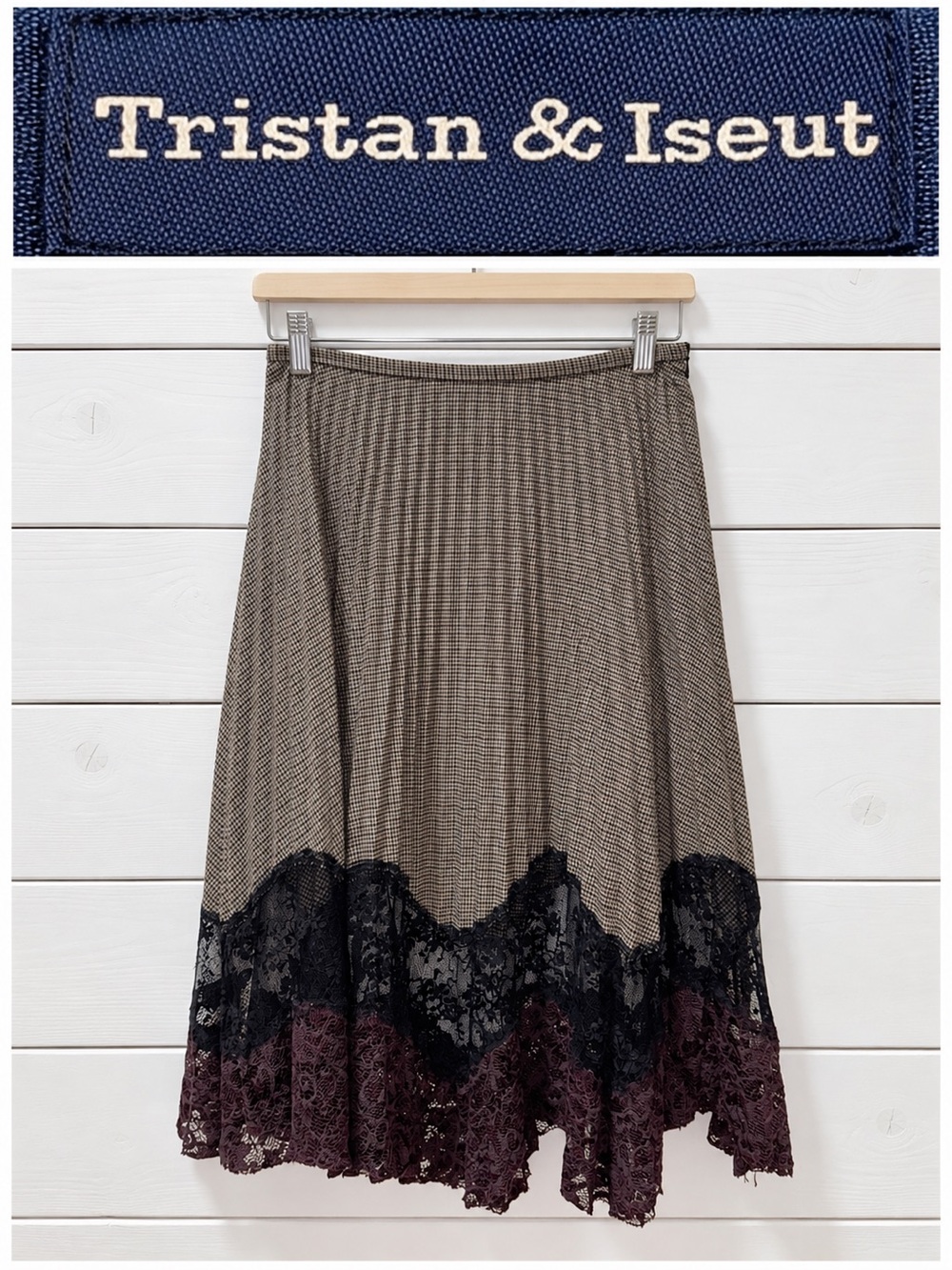 Tristan & Iseut Vintage Plaid Lace Midi Skirt – Size 6